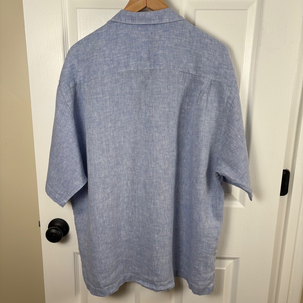 Bullington Linen Shirt Men's L Blue Short-Sleeve Button-Up Coastal Summer Resort - Picture 7 of 8